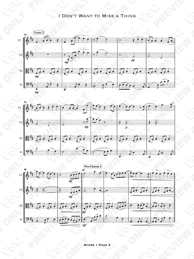 Aerosmith's "I Don't Want to Miss a Thing" as Arranged for VSQ (Sheet Music) - Image 4