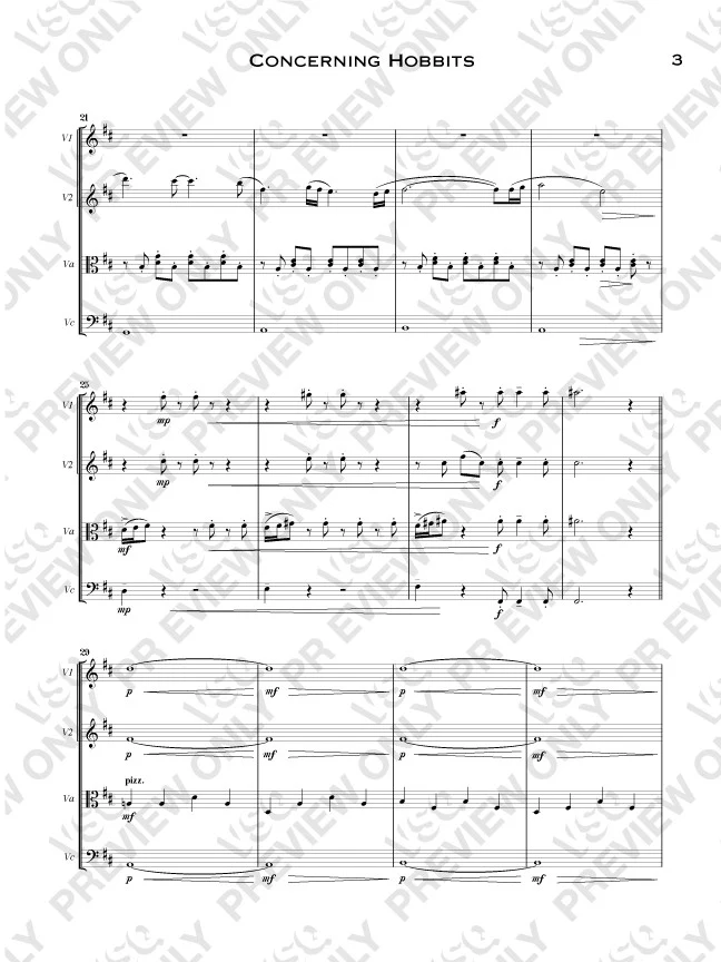 Concerning Hobbits (from The Lord of the Rings) as Arranged for VSQ (Sheet Music) - Image 3