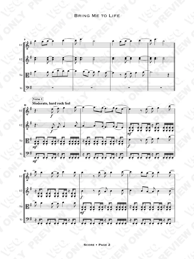 Evanescence's "Bring Me to Life" as Arranged for VSQ (Sheet Music) - Image 3