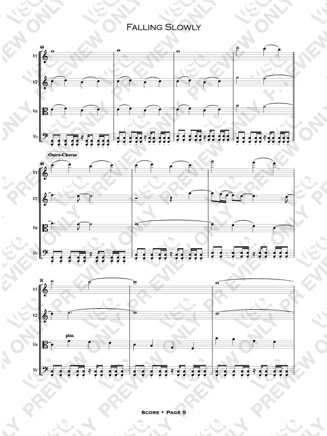 Glen Hansard and Marketa Irglova's "Falling Slowly" as Arranged for VSQ (Sheet Music) - Image 4