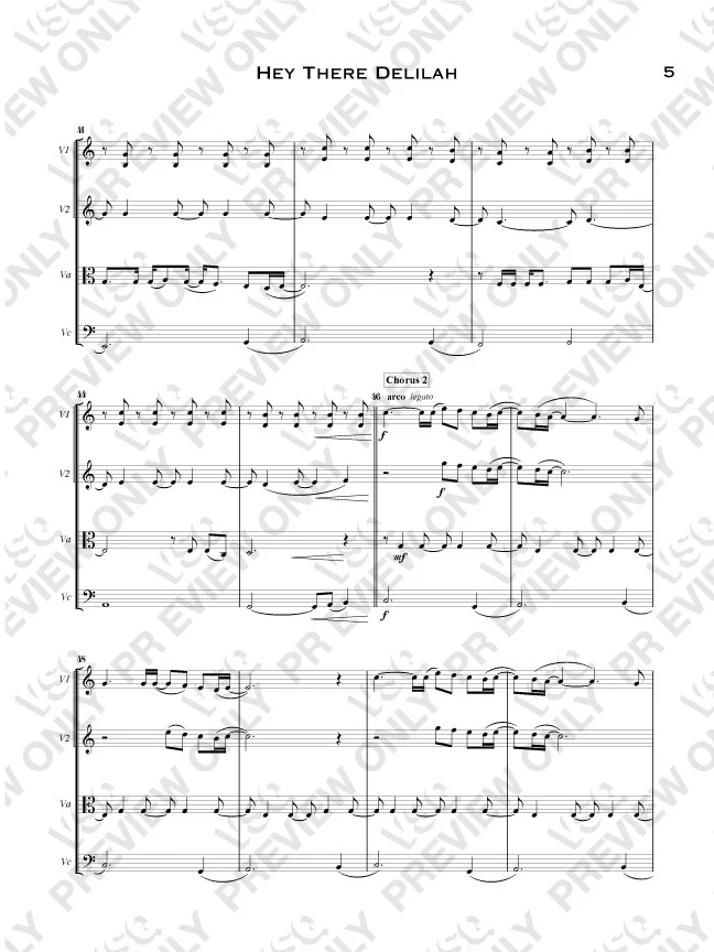 Plain White T's "Hey There Delilah" as Arranged for VSQ (Sheet Music) - Image 3