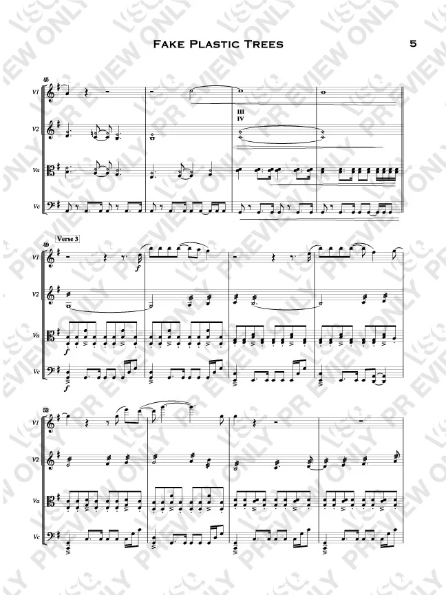 Radiohead's "Fake Plastic Trees" as Arranged for VSQ (Sheet Music) - Image 3