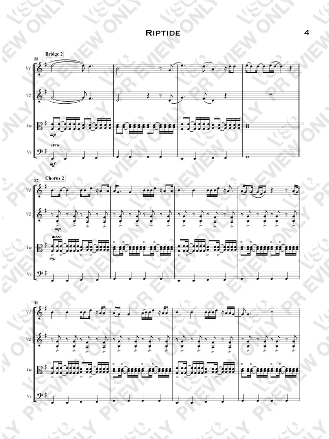 Vance Joy's "Riptide" as Arranged for VSQ (Sheet Music) - Image 3